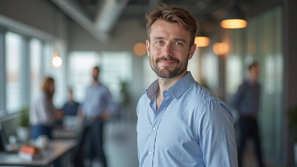 Man in kantoor met Nederlandse collega's, groep mensen met duidelijke gezichten